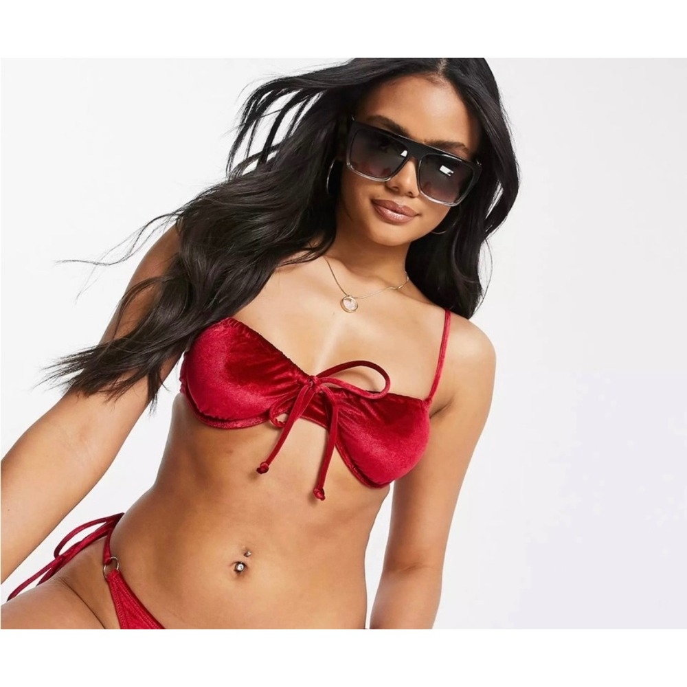 South Beach Swim ASOS Velvet Bikini Set Two Piece Red Size 4 NWT‎